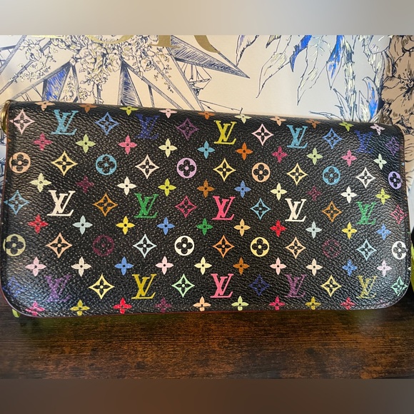Authentic Louis Vuitton Multicolor Murakami Lime Green Insolite Wallet Clutch - Picture 2 of 7